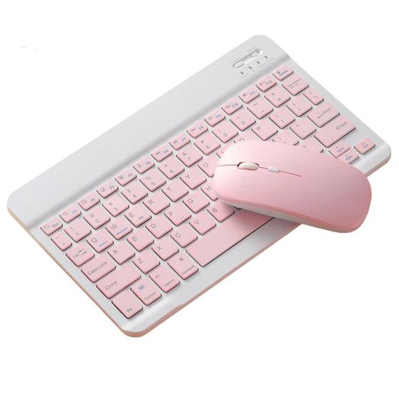 Imagem de Kit Teclado Mouse Bluetooth p/ Galaxy Tab S7 11 - Rosa Claro