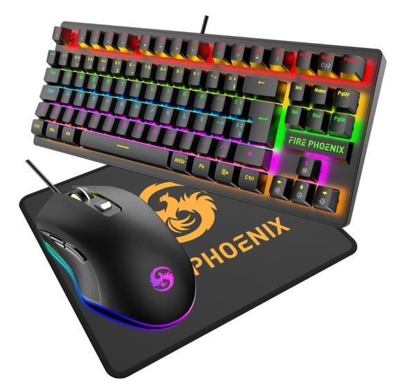 Imagem de Kit Teclado Mouse Mecânico Gamer Led Fire Phoenix