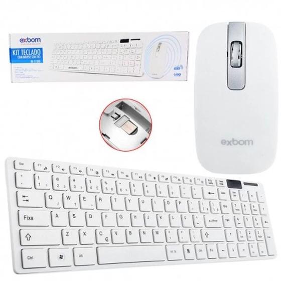 Kit Teclado + Mouse Óptico Gamer Sem Fio Pra Computador Exbom BKS1000 Branco Menor preço em Kit Teclado + Mouse Óptico Gamer Sem Fio Pra Computador Exbom BKS1000 Branco