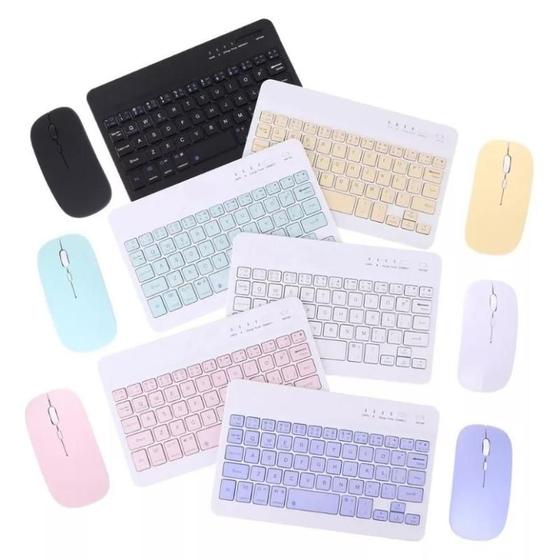 Imagem de Kit Teclado Mouse Sem Fio Bluetooth P/ Tablet Notebook Color