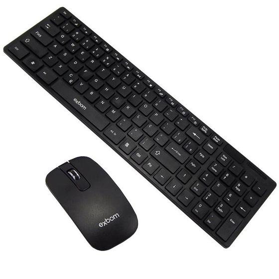 Imagem de Kit Teclado + Mouse Sem Fio Exbom BK-S1000 com Capa de Silicone