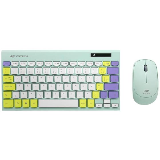 Imagem de Kit Teclado + Mouse Sem Fio K-W71GN Verde TKL C3Tech
