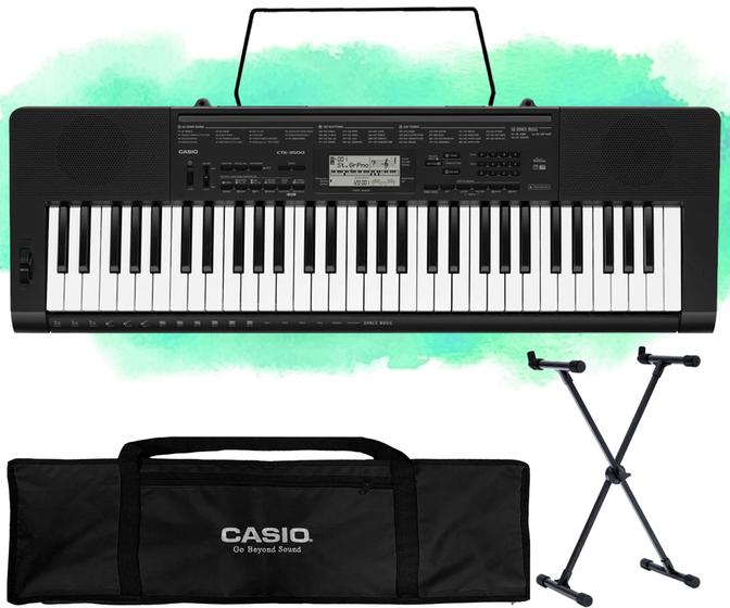Imagem de Kit Teclado Musical Casio CTK-3500 5/8 61 Teclas Com Sensibilidade ao Toque Capa, Suporte e Fonte