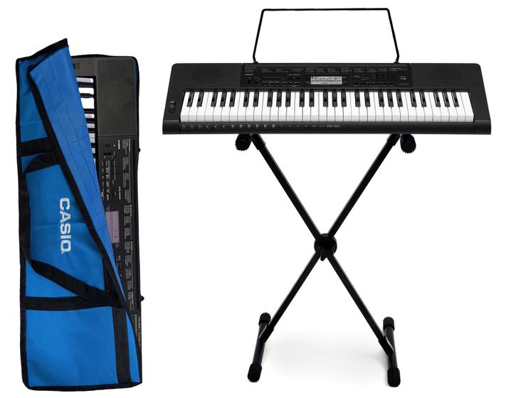 Imagem de Kit Teclado Musical Casio CTK-3500  5/8 61 Teclas Sensíveis Completo Capa Azul