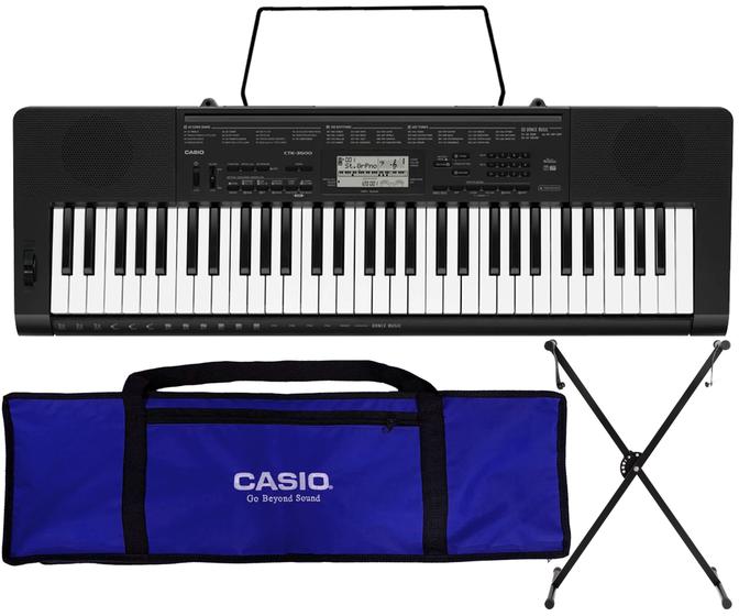 Imagem de Kit Teclado Musical Casio CTK3500 5/8 61 Teclas Com Sensibilidade Suporte e Capa Azul