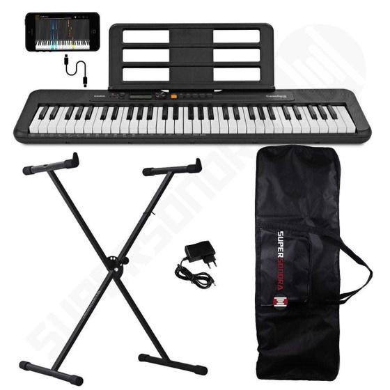 Imagem de Kit Teclado Musical CASIOTONE CT-S200 CASIO Preto Aplicativo Chordana Play + Suporte X + Capa