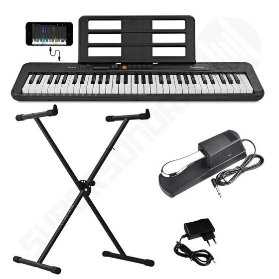 Imagem de Kit Teclado Musical CASIOTONE CT-S200 CASIO Preto Aplicativo Chordana Play + Suporte X + Pedal Sustain