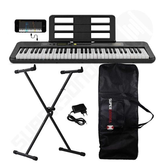 Imagem de Kit Teclado Musical CASIOTONE LK-S250 CASIO Preto Teclas Iluminadas APP + Suporte X + Capa