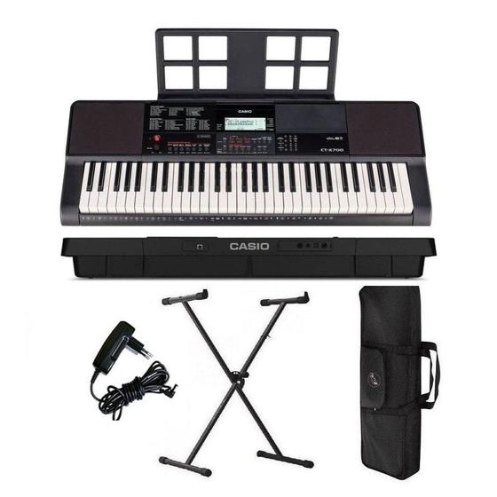 Imagem de Kit Teclado Musical Ct-x700 Bivolt Casio - 61 Teclas + Fonte + Suporte + Capa - USB, Pedal, Fones