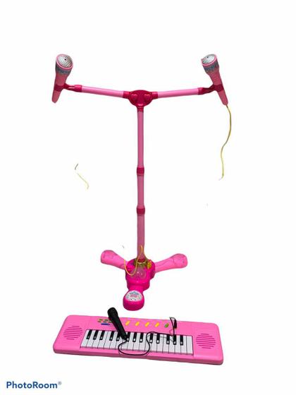 Imagem de kit teclado musical+microfone duplo menina