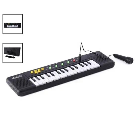 Imagem de Kit Teclado Musical + Microfone Karaokê 37 Teclas Preto Infantil Instrumento musical Para Crianças