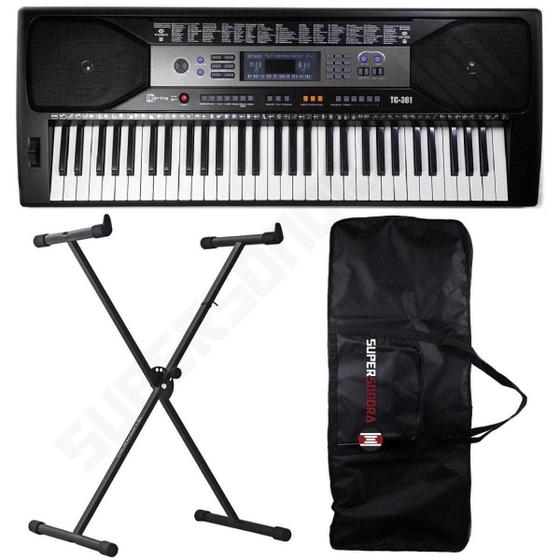 Imagem de Kit Teclado Musical Spring TC 361 61 Teclas Sensitivas + Suporte X + Capa