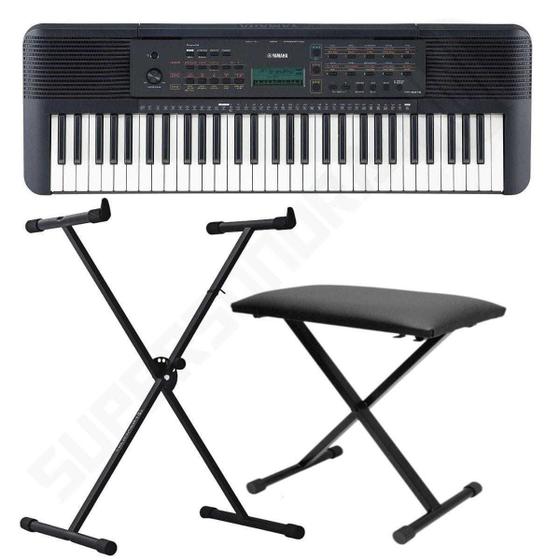 Kit Teclado Musical YAMAHA PSR E273 Preto 61 Teclas Suporte X