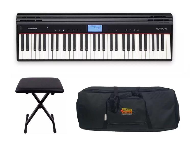 Imagem de Kit Teclado Roland Go Piano Go61p com Banqueta e Capa