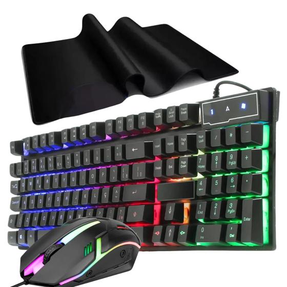 Imagem de Kit teclado semimecânico com mouse e mouse pad gamer extragrande