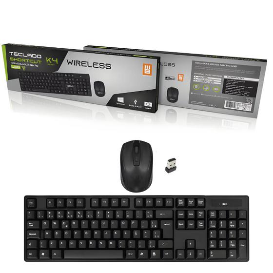 Imagem de Kit Teclado Shortcut Multimídia e Mouse sem Fio USB Plug and Play K4 - MB Tech