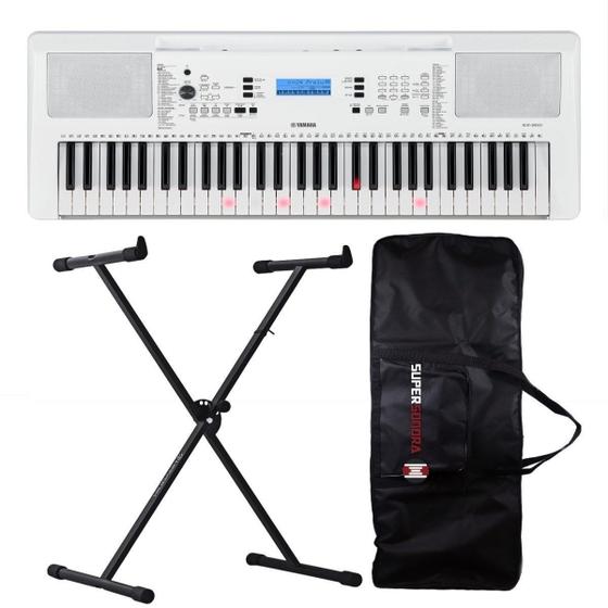 Imagem de Kit Teclado Yamaha EZ-300 Branco - 61 Teclas Iluminadas + Suporte X + Capa