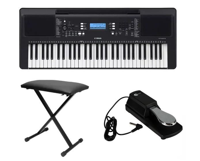 Kit Teclado Yamaha PSR E373 com Banqueta e Pedal Sustain Instrumentos