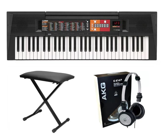 Kit Teclado Yamaha PSR F51 com Banqueta e Fone K414 Instrumentos de