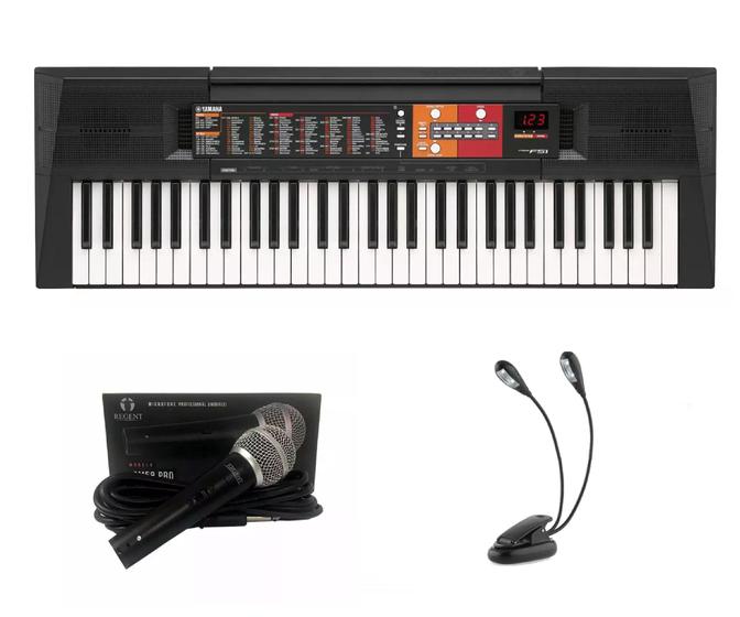 Kit Teclado Yamaha PSR F51 com Microfone Regent e Luminária Instrumentos de Teclas Magazine