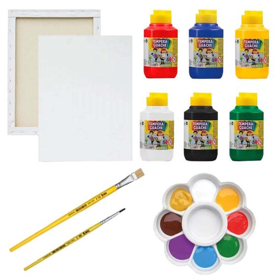 Imagem de Kit Tela Pintura 30x40cm 1 Godê 6 Guache 250ml 2 Pincéis