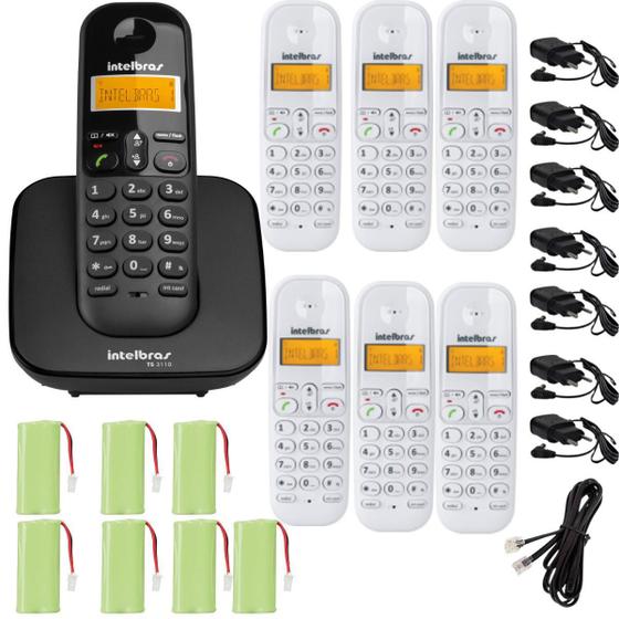 Imagem de Kit Telefone S Fio Ts 3110 Preto Com 6 Ramal Branco Intelbras