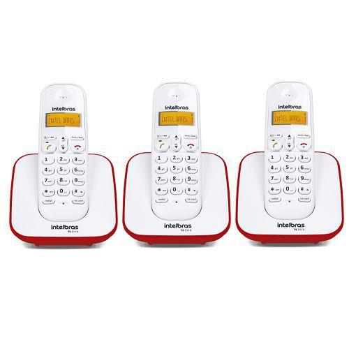 Imagem de Kit Telefone Sem Fio + 2 Ramais Branco e Vermelho TS 3110 - Intelbras