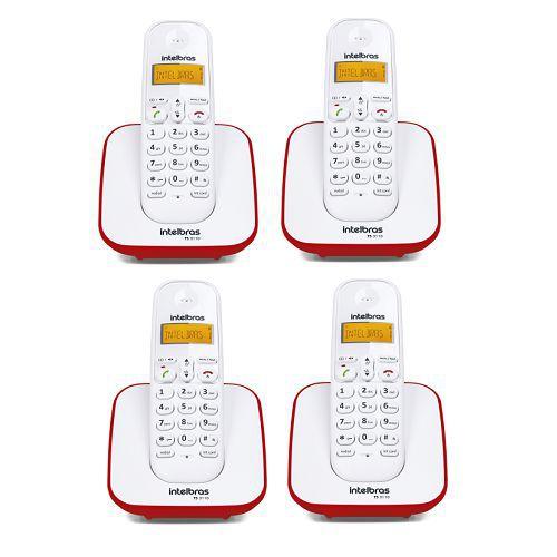 Imagem de Kit Telefone Sem Fio + 3 Ramais Branco e Vermelho TS 3110 - Intelbras