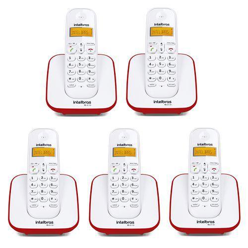 Imagem de Kit Telefone Sem Fio + 4 Ramais Branco e Vermelho TS 3110 - Intelbras