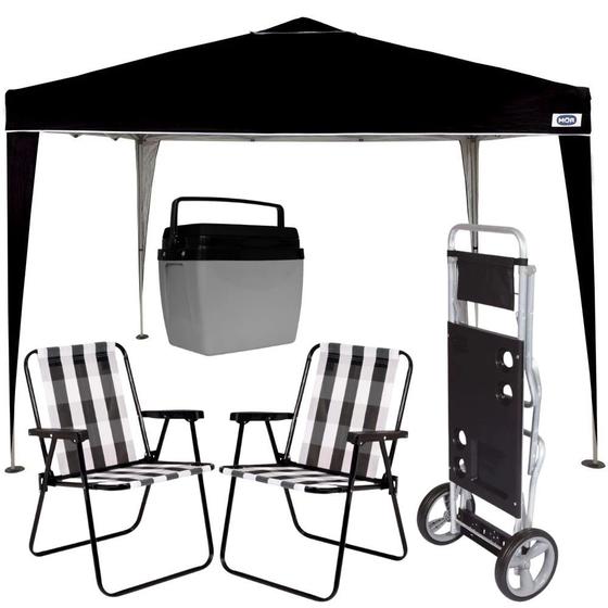 Imagem de Kit Tenda Articulada 3x3 M + 2 Cadeiras+cooler 34 L + Carrinho de Praia  Mor 