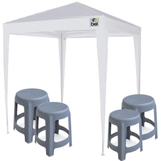 Imagem de Kit Tenda Gazebo 2x2m Branca + 4 Banquetas Plástica Cinza