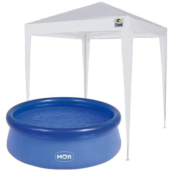 Imagem de Kit Tenda Gazebo 2x2m Branca + Piscina Inflável 1900L Mor