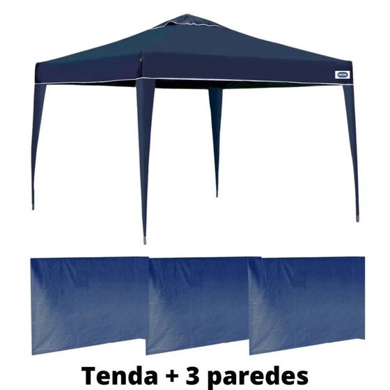 Imagem de Kit Tenda Gazebo 3x3 M + 3 Paredes Azul Sem Janela