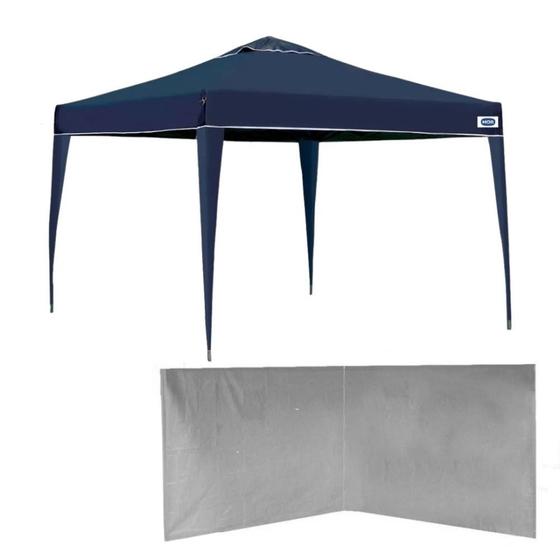 Imagem de Kit Tenda Gazebo Azul Base e Topo 3x3 M + 2 Paredes Brancas Sem Janelas