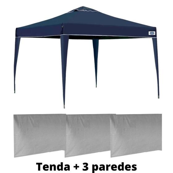Imagem de Kit Tenda Gazebo Azul Base e Topo 3x3 M + 3 Paredes Brancas Sem Janelas