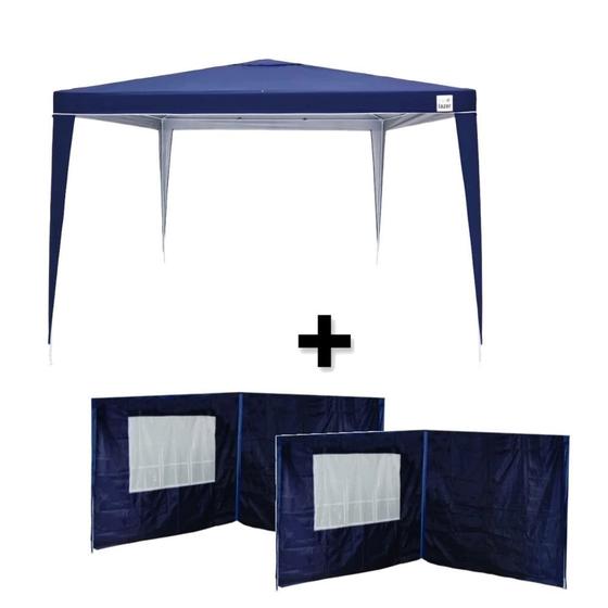 Imagem de Kit Tenda Gazebo de Encaixe 3x3m Azul + 4 Paredes Lateral em Oxford