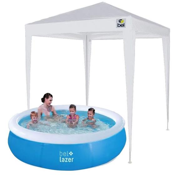 Imagem de Kit Tenda Gazebo Praia 2X2m Branca + Piscina Inflável 1000L