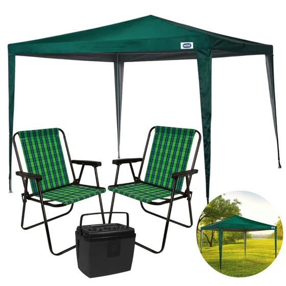 Imagem de Kit Tenda Gazebo Praia Verde Oxford + Duas Cadeiras + Cooler 19 L