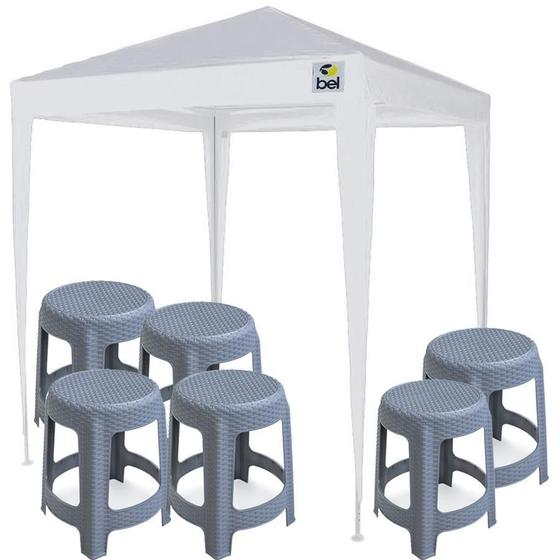 Imagem de Kit Tenda Gebo 2X2M Branca + 6 Banquetas Plástica Cinza