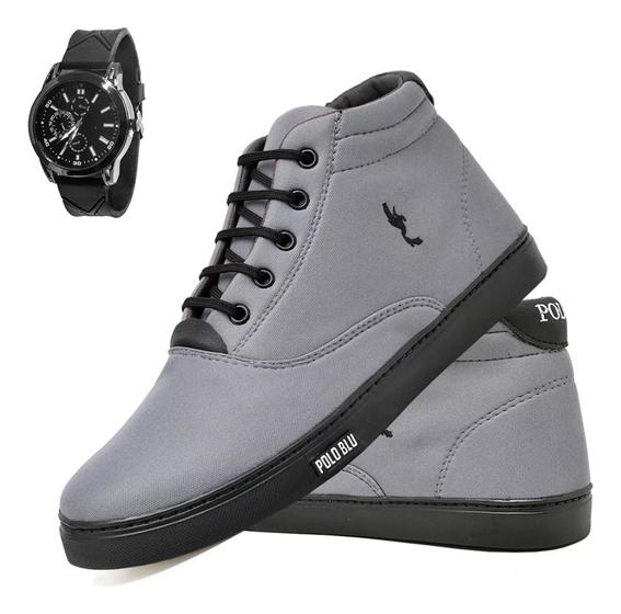 Imagem de Kit Tenis Botinha Masculino Confortavel Cano Médio Com Relógio