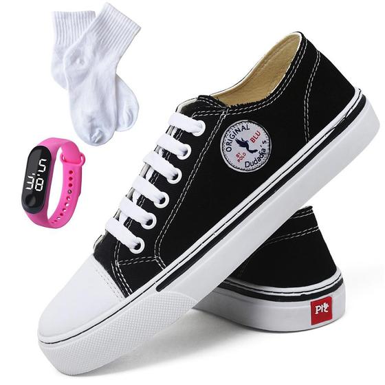 Kit Tênis Casual Feminino Clássico + Relógio Digital + Meia - Polo Blu Imagem de Kit Tênis Casual Feminino Clássico + Relógio Digital + Meia