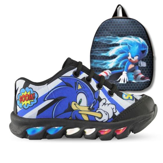 Imagem de Kit Tênis De Led Infantil Menino Masculino Sonic Boom + Mochila