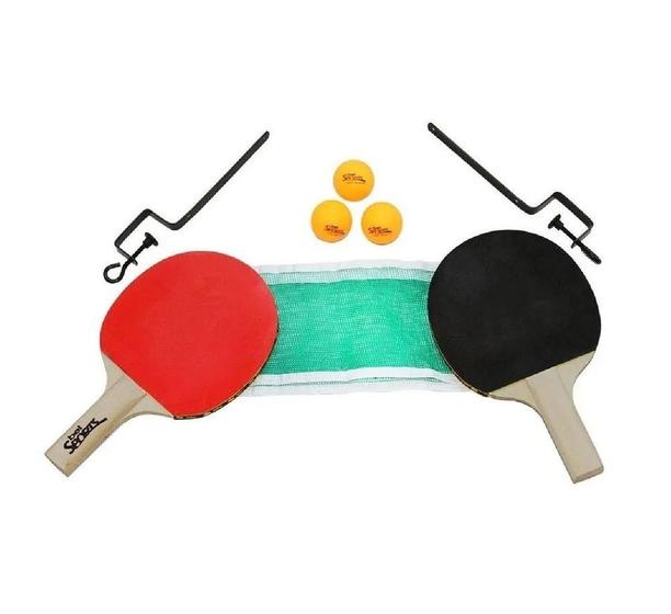 Imagem de Kit tenis de mesa 2 raquetas+suporte+rede+3bolinhas