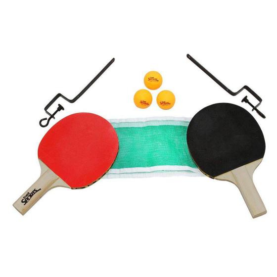 Imagem de Kit Tenis de Mesa 2 Raquetes 3 Bolinhas Suporte e Rede Bel Fix