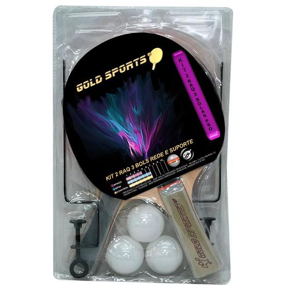 Imagem de Kit tênis de Mesa Gold Sports Pro Competition - 2 raquetes 3 bolas rede e suporte