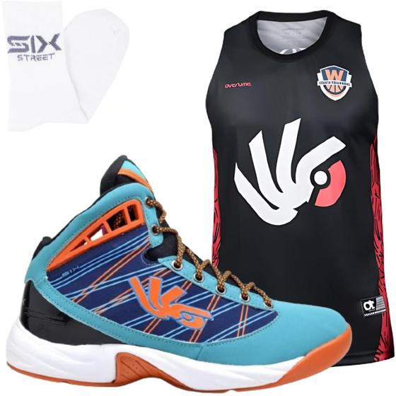 Imagem de KIT Tênis Esportivo De Basquete + Regata Preta e Meia Six