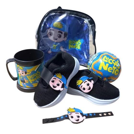 Imagem de Kit Tênis Infantil com Mochila, Copo, Brinquedo e Pulseira Luccas Neto