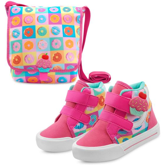 Imagem de Kit Tênis Infantil Menina Com Bolsinha Feminino Cupcake Mz Shoes