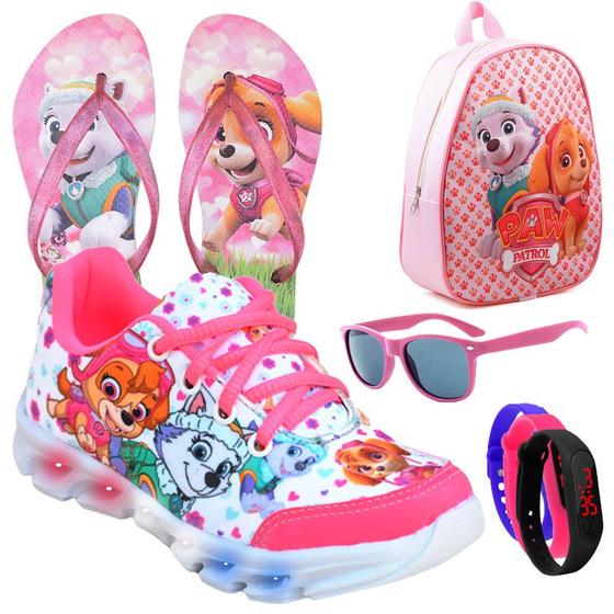 Kit Tenis Led Patrulha Canina Mochila Chinelo Oculos Relogio Menor preço em Kit Tenis Led Patrulha Canina Mochila Chinelo Oculos Relogio
