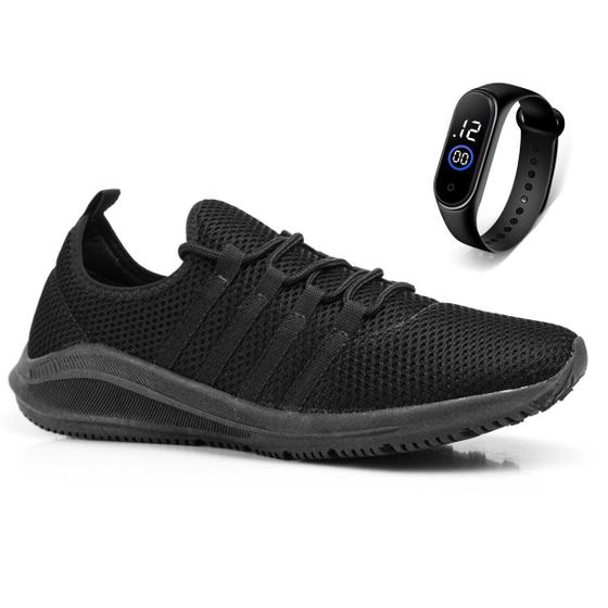 Imagem de Kit Tênis Masculino Esportivo Corrida Caminhada Academia Confortável Leve + Relógio Digital